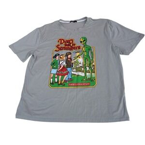 Romwe Dont Talk‎ To Strangers Alien UFO Graphic Tee Grey XL Cotton T-Shirt